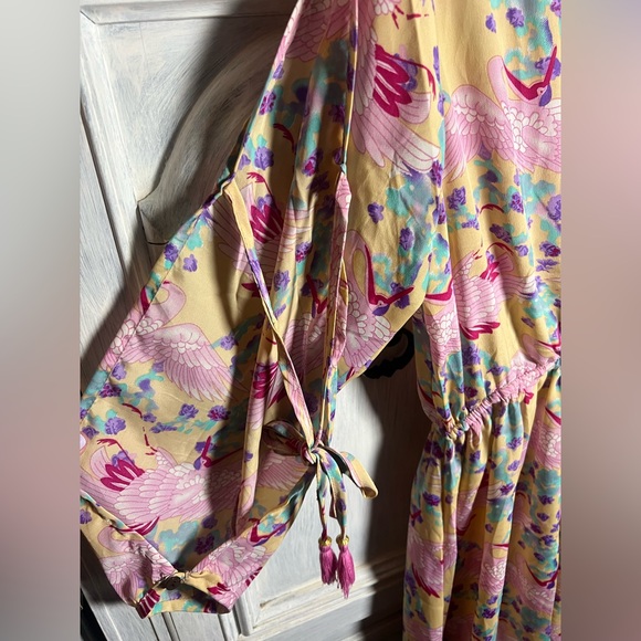 RAGA Nude Floral Wing Print Open Sleeve Mini‎ Dress Boho - Picture 4 of 8